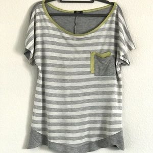 Siva‎ Gray White Striped Colorblock Pocket Tee Size Small